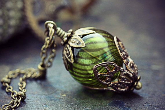 Hot Air Balloon Necklace Absinthe Green Glass Bead Balloon Pendant Around the World in 80 Days Neo Victorian Airship Steampunk Jewelry by TheCreakingDoor steampunk buy now online