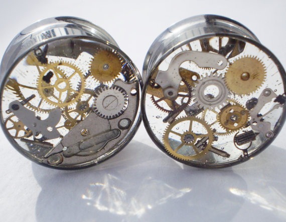 Plugs Steampunk Cogs Gears Gauges Watch parts Bronze Metal Steel Brass Clockwork Industrial Handmade Unique Custom Unusual Ear Tunnels by HandmadeAt62 steampunk buy now online
