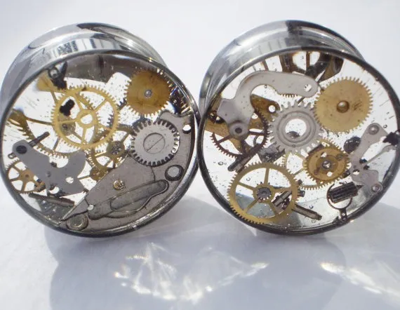 Plugs Steampunk Cogs Gears Gauges Watch parts Bronze Metal Steel Brass Clockwork Industrial Handmade Unique Custom Unusual Ear Tunnels by HandmadeAt62 steampunk buy now online