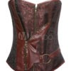 Brown Steampunk Steel Boned Overbust Corset  With Zip Closure and PU Trim steampunk buy now online