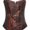 Brown Steampunk Steel Boned Overbust Corset  With Zip Closure and PU Trim steampunk buy now online