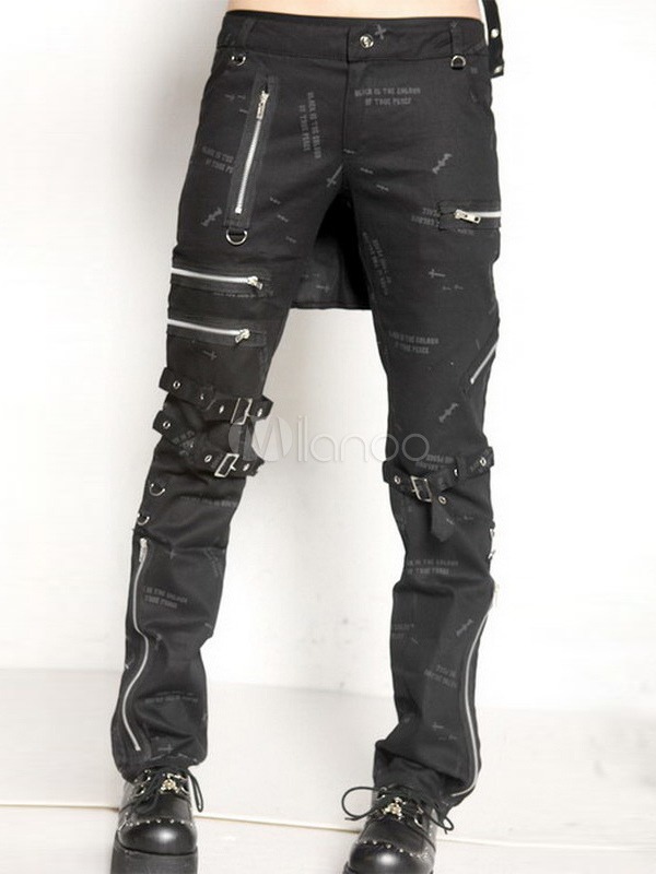 Steampunk Black Cotton Lolita Pants Print Zippers Buckles Designed steampunk buy now online