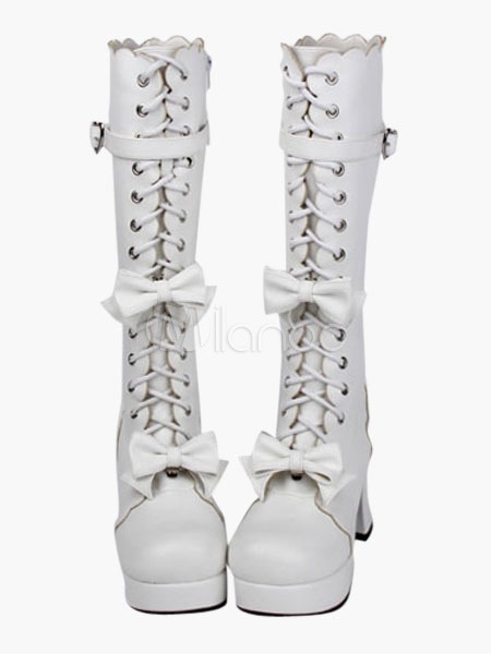 Sweet Lolita Chunky Heels Boots Bows Decor Shoelace Strap Buckle 3'' Heel 1.2'' steampunk buy now online
