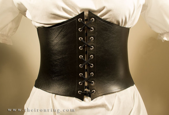 Alisea Corset Belt with strings in genuine leather and elastic band, different colors available by TheIronRing steampunk buy now online