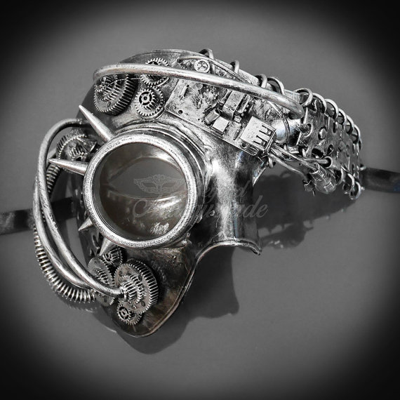 Men's Masquerade Mask, Steampunk, Steampunk Masquerade Mask, Phantom Mask, Half Face Mens Masquerade Mask, Steampunk Accessorie - Silver by 4everstore steampunk buy now online