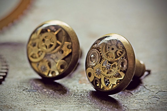 Steampunk Earrings Stud Clockwork Watch Part Studs Tiny Swiss Watch Cogs Gears Bronze Steam Punk Cyberpunk Costume Clock Eco Friendly Resin by TheCreakingDoor steampunk buy now online