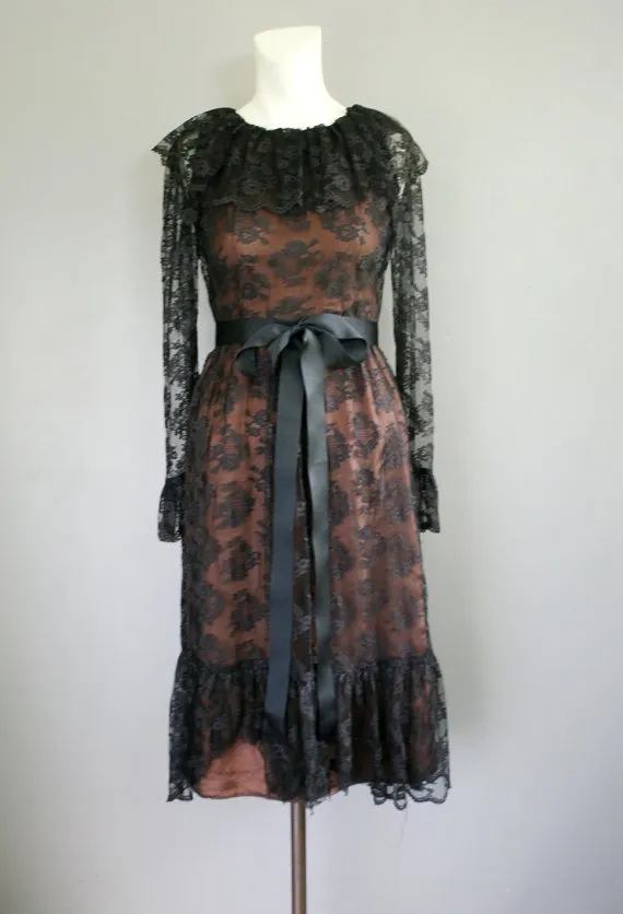 Bite Me - 1970's - Black Lace - Mollie Roberts - Party Dress - Little Black Dress by NoGritNoGlory steampunk buy now online