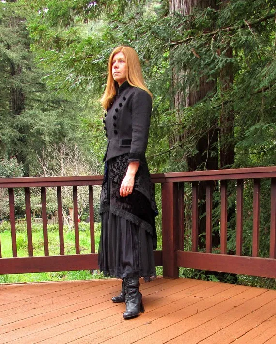 Black Paisley Brocade and Velvet Coat by FabrefactionStudio steampunk buy now online