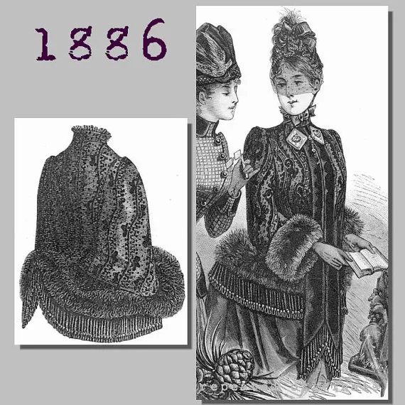 Damask Mantle for a Bustle Dress -Victorian Reproduction PDF Pattern - 1880's - made from original 1886 La Mode Illustrée pattern by RepeatedOriginals steampunk buy now online