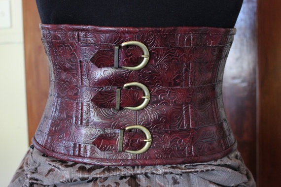 Burgundy Faux Leather Waist Cincher by Northwic steampunk buy now online