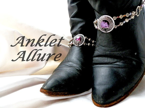 Purple Rhinestone Boot Chains Silver Boot Jewelry Steampunk Foot Jewerly Boot Bracelets by AnkletAllure steampunk buy now online