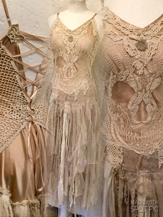 Wedding dress pale sand,wedding dress, with scull ,bridal gown scull deco , magical wedding dress,bohemian wedding,steampunk wedding dress by RAWRAGSbyPK steampunk buy now online
