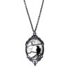 Black & White Raven and Tree Cameo Necklace with Black Filigree Frame on 18" Chain by ProjectPinup steampunk buy now online