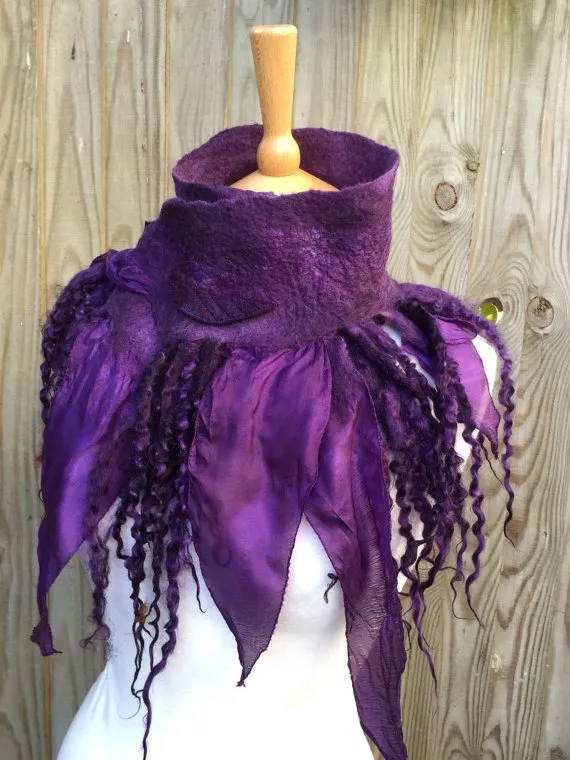 Woodland Felted scarf-silk scarf - purple scarf - gothic scarf- woodland scarf- bohoscarf-winter scarf-silk scarf-gift for her by folkowl steampunk buy now online