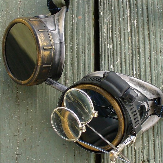 Steampunk Victorian Goggles Glasses AVIATOR Time Travel Crazy Scientist's Oculo-Vision Tool---slvgld by oldjunkyardboutique steampunk buy now online