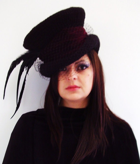 Victorian gothic Mad Hatter top hat burgundy velvet band by Blackpin steampunk buy now online