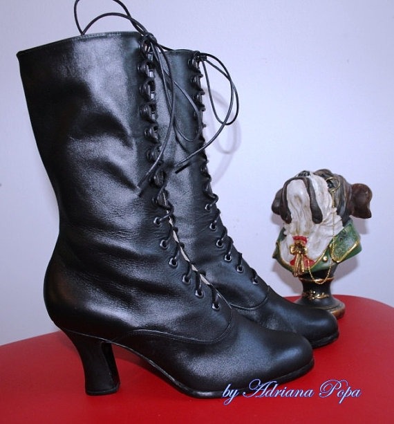 Victorian BOOTIES Victorian shoes Historical boots in black leather Ankle heeled boots Custom size shoes by VictorianBoots steampunk buy now online