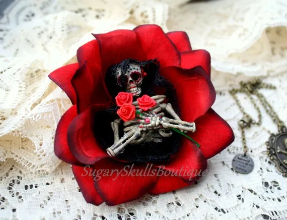 Day of the Dead Wedding, Halloween Costume, Head Piece, Sugar Skull Halloween Hair Clip Accessory, Dia de los Muertos Folk Art, Steampunk by SugarySkullsBoutique steampunk buy now online