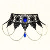 Steampunk gothic lace choker Sapphire blue necklace crystal drop and elegant draped chains - SINISTRA - FEATURED in Devolution magazine by DarkEleganceDesigns steampunk buy now online