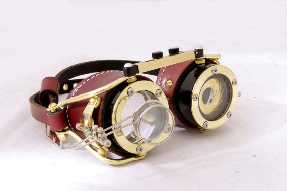Steampunk goggle with IRIS APERTURE and magnifier Brass LARP Brown by steampunkdesign steampunk buy now online