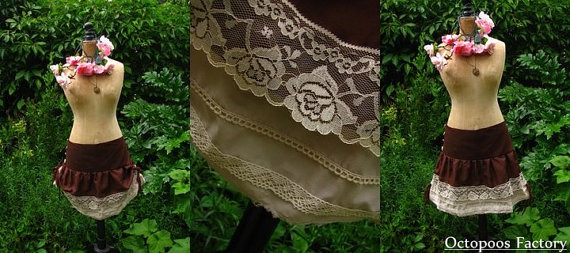 Skirt "Mary Lennox" Chocolate and Beige by OctopoosFactory steampunk buy now online