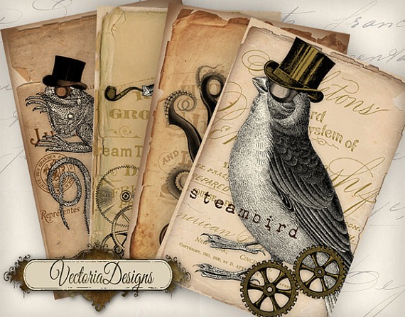 Steampunk Animals Papers 6 x 4 inch printable images instant download digital collage sheet VD0734 by VectoriaDesigns steampunk buy now online