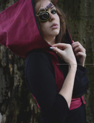 Dark red harness with hoodie - Steampunk trance tribal dark fashion - Perséphone by OctopoosFactory steampunk buy now online