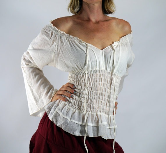 LS PEASANT BLOUSE - Zootzu Pirate Renaissance Festival Costume Chemise Gypsy Top Pirate Steampunk Shirt Corset Long Sleeves Top Cream by zootzugarb steampunk buy now online