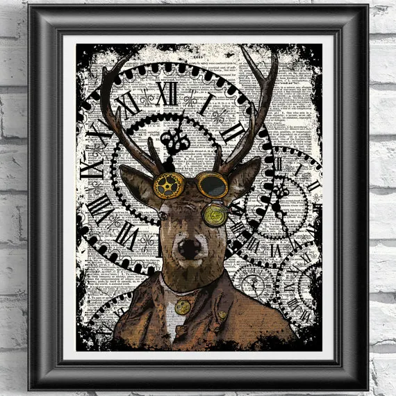 Steampunk deer poster Animal print, Vintage home decor, Dictionary print Stag by IntheFrameShop steampunk buy now online