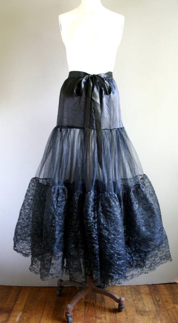 Oooh La La - Black Lace Petticoat - Drop Waist - Tiered - Steampunk - Mermaid - Flamenco - Spanish - Wedding - Prom by NoGritNoGlory steampunk buy now online