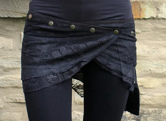 Mini Pixie skirt, Goa, Steampunk, Psy, Belt skirt, wrap skirt by KimamaShop steampunk buy now online