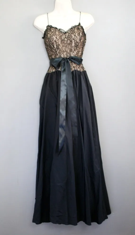 1950-1960's - Black lace and taffeta formal - Nude illusion - Meta zipper - Steampunk by NoGritNoGlory steampunk buy now online