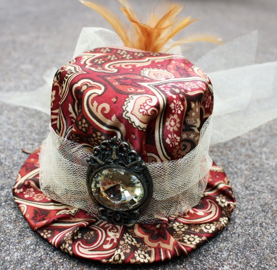 Steampunk Mini Hat- Burgandy and Gold by CreativeCompendium steampunk buy now online