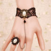 Victorian Inspired Black Lace Cuff Bracelet with Ring & Pearls by FairybyFoxie steampunk buy now online