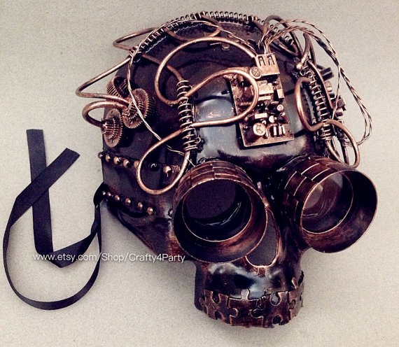 Metalic Black Silver Copper glasses Goggle Copper full face masquerade mask with Goggle Steampunk Terminator Warrior Military Party Mask by Crafty4Party steampunk buy now online