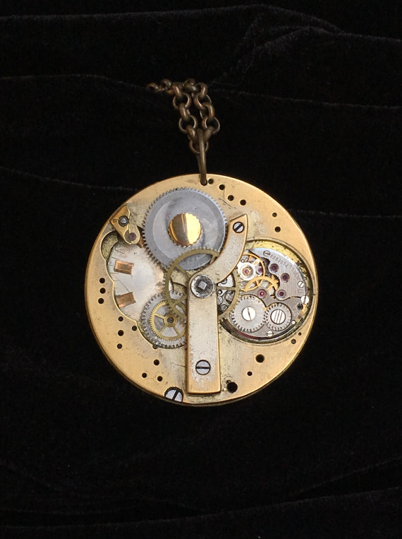 Steampunk Gold Antique Watch Necklace, Men's Necklace, Men's Gift, Women's Necklace, Women's Gift, Steampunk Jewelry, Unique Necklace by RetroHippieUnlimited steampunk buy now online