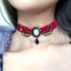 Victorian Pearl Pendant Red Velvet Collar Choker Necklace Jewelry Handmade , Gothic goth Punk Witch Wicked Lolita steampunk by MiaDressShop steampunk buy now online