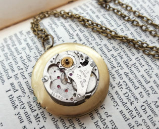 Steampunk necklace watch movement, brass locket, vintage mechanism, bronze chain by PirateTreasures steampunk buy now online