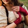 New! LACE CUFFS - Gloves Arm Wrist warmers - Hippie Bohemian Steampunk Boho Rock Lolita Burning Man - Red Fuchsia Bordeaux by TimjanDesign steampunk buy now online