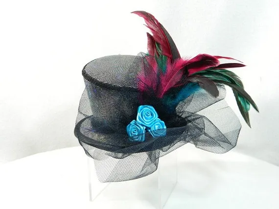 Mini Tophat silver rainbow party hat cocktail derby church bridal wedding hat bridesmaid hat Cappelli Bibi Voilette Chapeau Flapper Ladies by Nashimiron steampunk buy now online