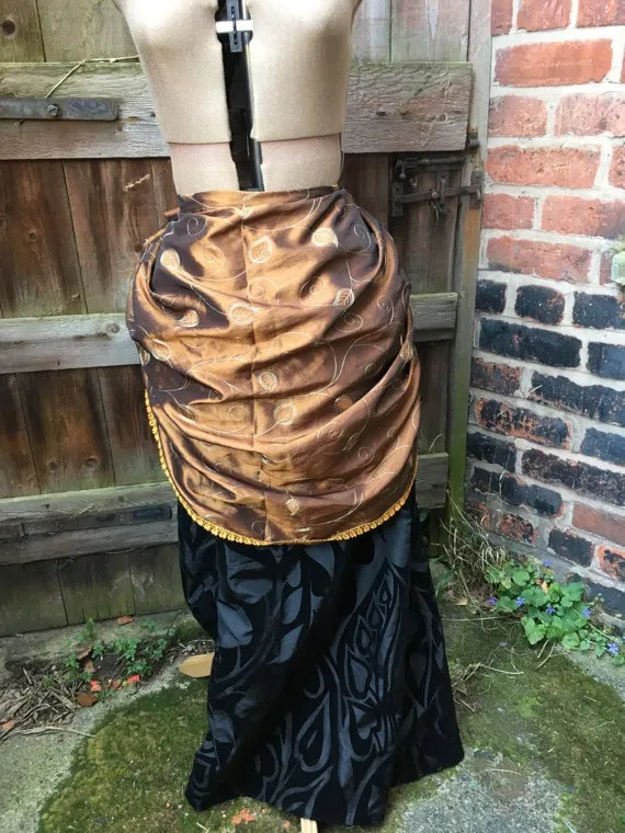 Brown shot taffeta bustle skirt with leaf embroidery (waist 32") by wytephantom steampunk buy now online