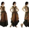 Charcoal Dip Dye Hem Stonewashed Rustic Brown Cotton Super Wide Legs Funky Bell Bottom Pants With 2 Pockets And Elastic Waist - SM683C by beyondclothing steampunk buy now online