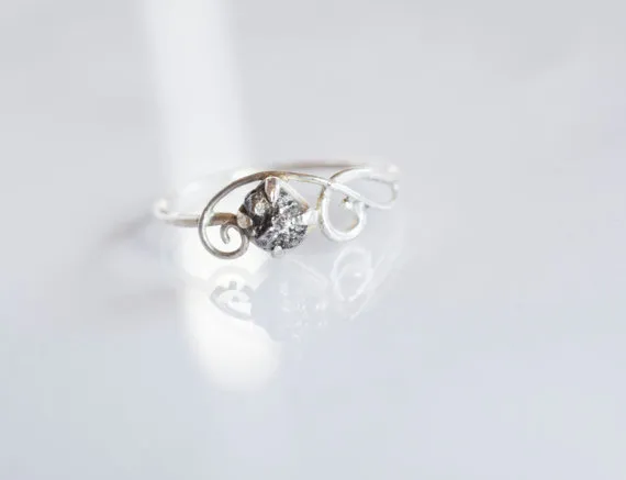 Meteorite Ring in Sterling Silver and Campo del Cielo - Engagement Ring Textured by MirielDesign steampunk buy now online