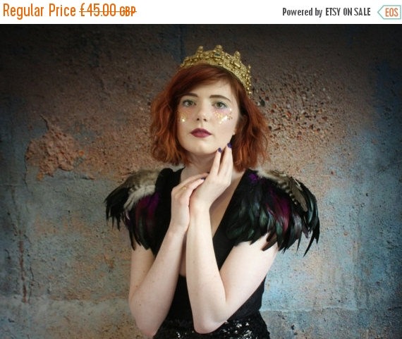 Sale Natural, purple and black feather shoulder epaulette, feather wings, feather shoulder pieces by rougepony steampunk buy now online