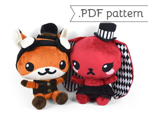 Chibi Steampunk Animal Plush Sewing Pattern .pdf Tutorial Rabbit Panda Fox Wolf Cat by CholyKnight steampunk buy now online