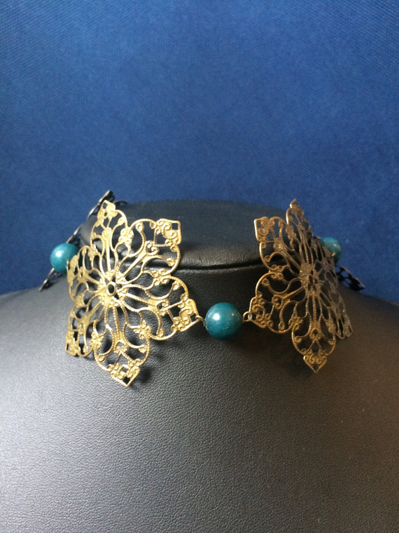 Star Filagree and Blue Bead Choker by MisterJROctopus steampunk buy now online
