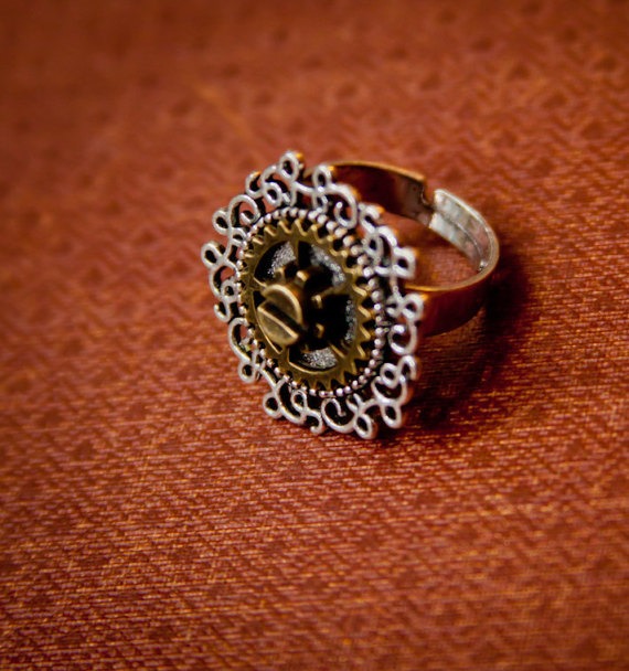 Steampunk Filigree Gear Ring, women's gift, ring, jewelry, adjustable by SheriffofSteampunk steampunk buy now online