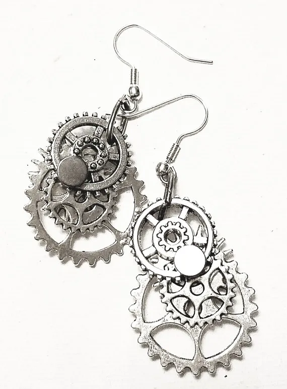 KINETIC GEARS - Steampunk Earrings by ArtByKiku steampunk buy now online