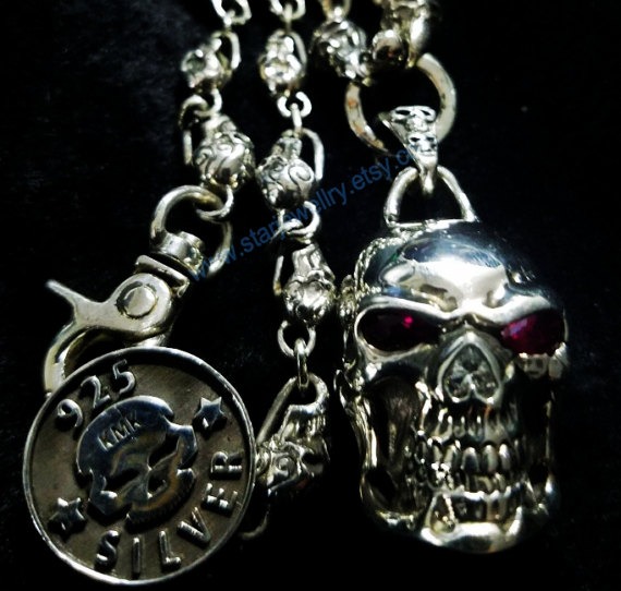Steampun Large skull necklace with red gem eyes lucky skull necklace by StarJewellry steampunk buy now online