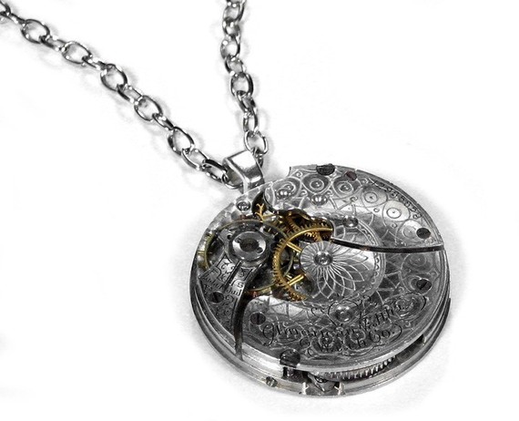 Steampunk Jewelry Necklace ANTIQUE Silver Pocket Watch Pendant Necklace WALTHAM Guilloche ETCHED Pattern Steampunk Jewelry by edmdesigns by edmdesigns steampunk buy now online